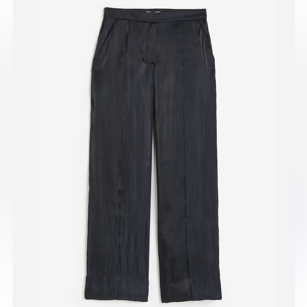 NWOT H&M Sheer Black Navy High Waisted Straight Wide Leg Trousers Size 4